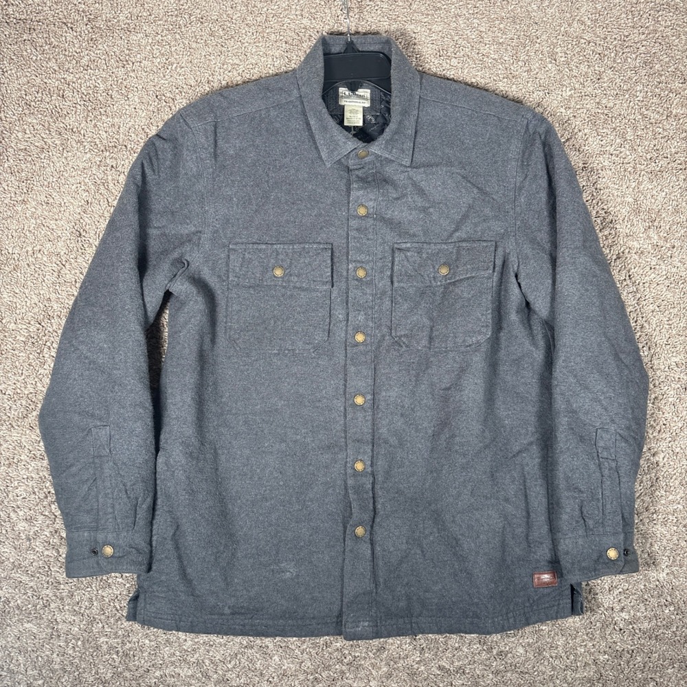 LL Bean‎ Mens Quilted Lined Flannel Shirt Jacket Traditional Fit Medium 518190